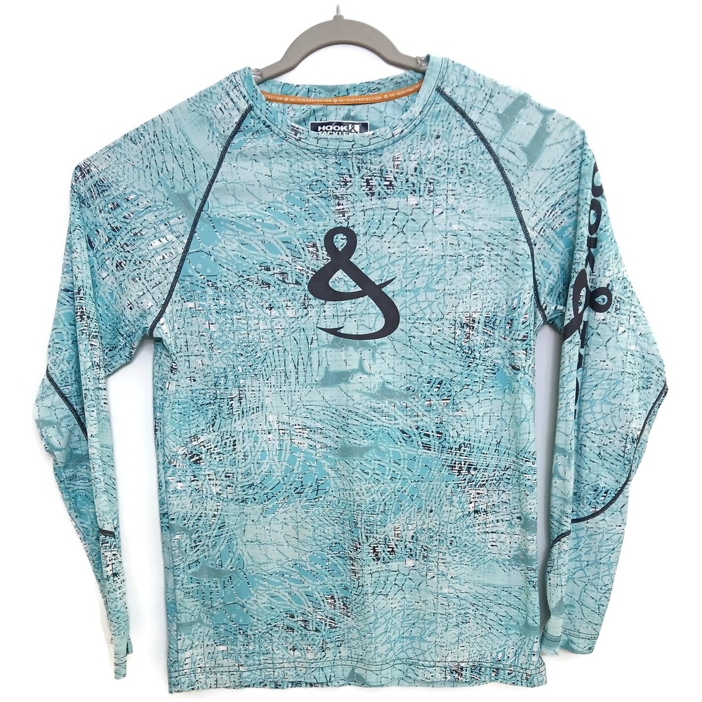 Hook & Tackle Shirt Mens Small‎ Blue UPF 50 Sun Protection Fishing Performance